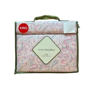 Vera Bradley KING Sheets Pink Floral Paisley Shabby Chic Sheet Set 6 NEW